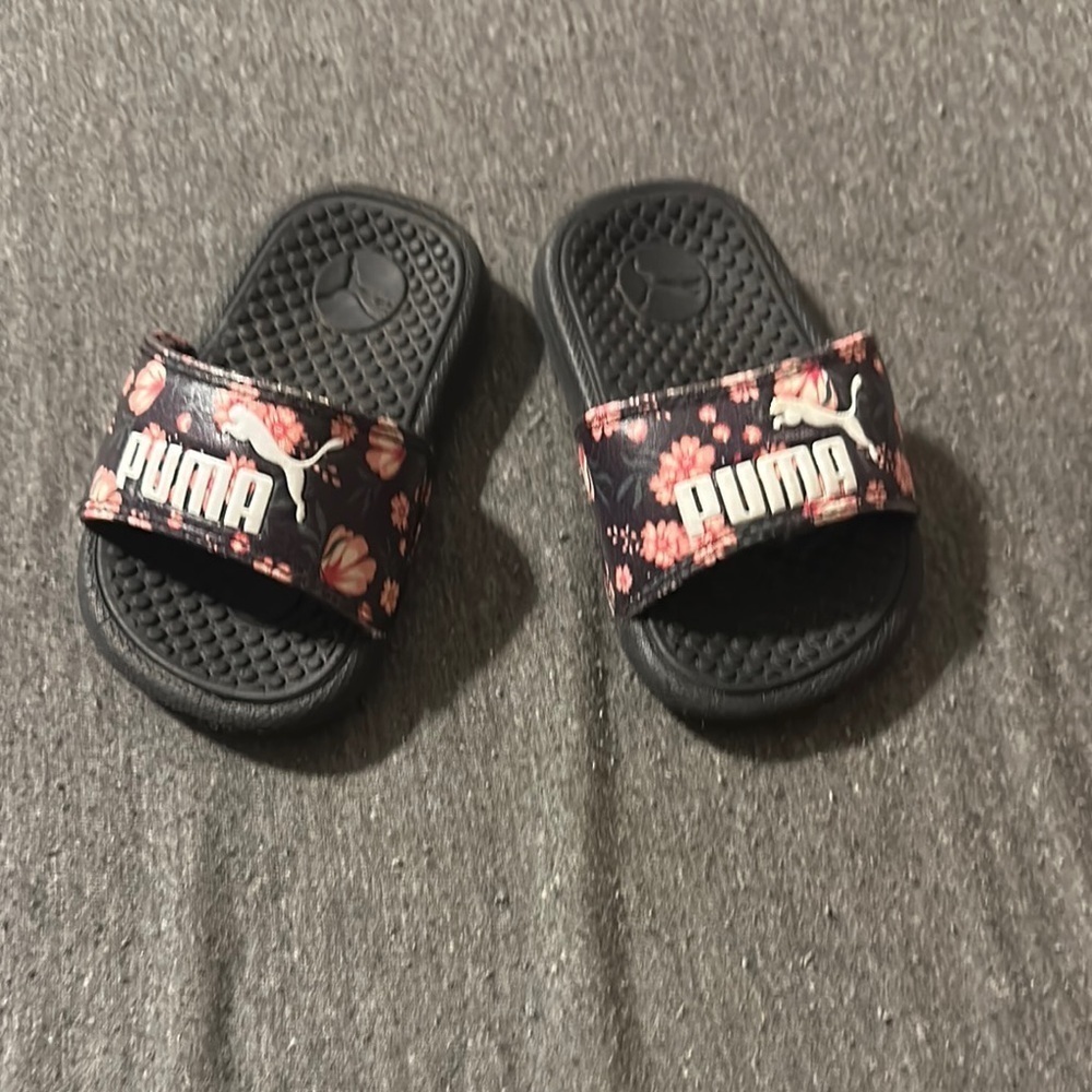 Puma Black and Pink Floral Sandals